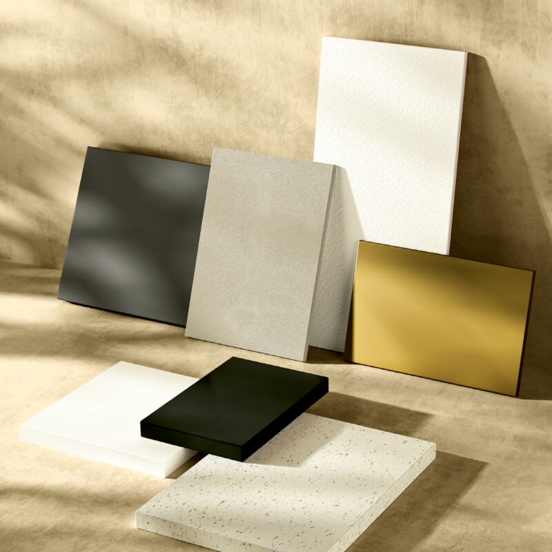 Materiali e Finiture: Pietra Acrilica bianca, effetto Pietra / Cemento / Verniciature / Argilla / Palladio