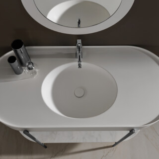 Icona 1200 Acciaio Inox con Top Pietra Acrilica Bianco e Contropiano venato