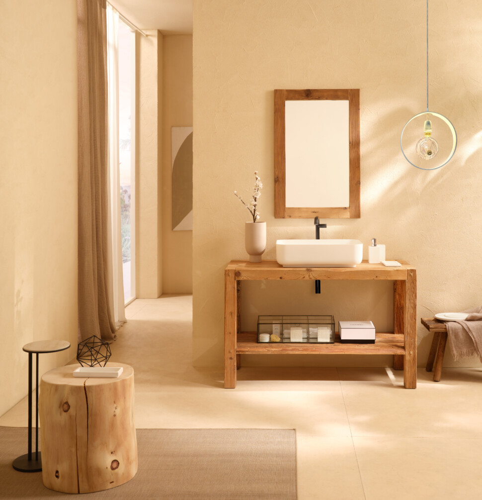 Sintesi Massello 1200 Abete di recupero / Lavabo Stilo 55 Bianco / Specchio Abete SP 30