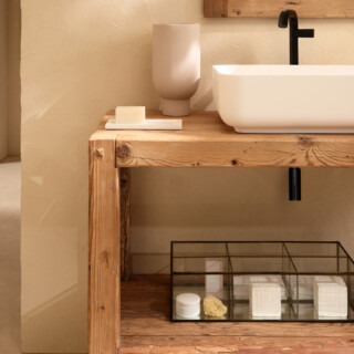 Sintesi Massello 1200 Abete di recupero / Lavabo Stilo 55 Bianco / Specchio Abete SP 30