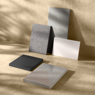 Materiali e finiture: Pietra Acrilica bianca / Verniciature / Argilla / Palladio