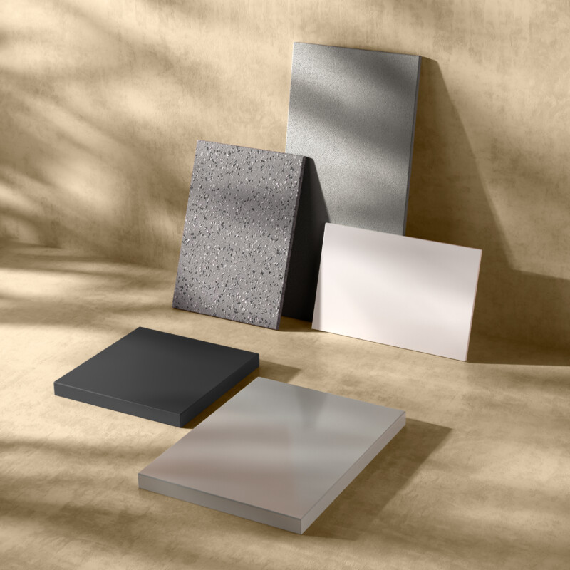 Materiali e finiture: Pietra Acrilica bianca / Verniciature / Argilla / Palladio